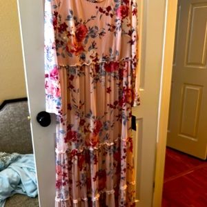 Pink floral long dress
